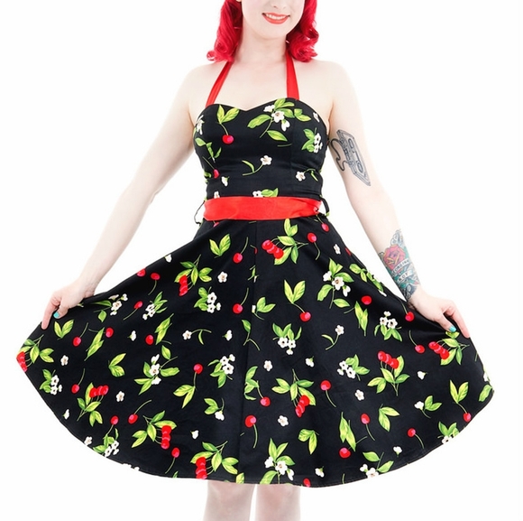 H&R London Cherry Blossoms Black Halter Dress - Picture 2 of 7